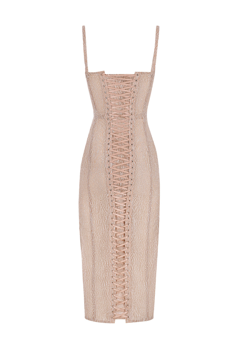 Shiny beige midi corset dress - STATNAIA Shiny beige midi corset dress - STATNAIA