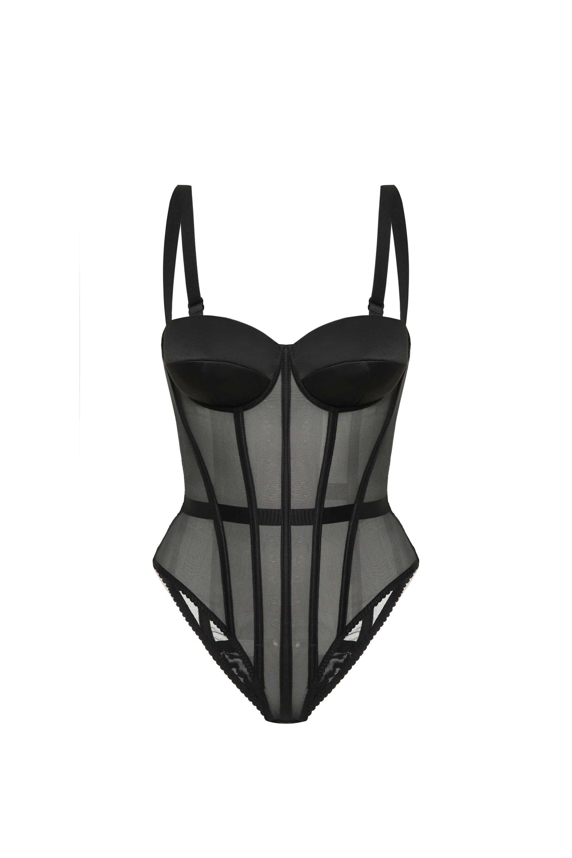 Desire drop. Black bodysuit with satin cups