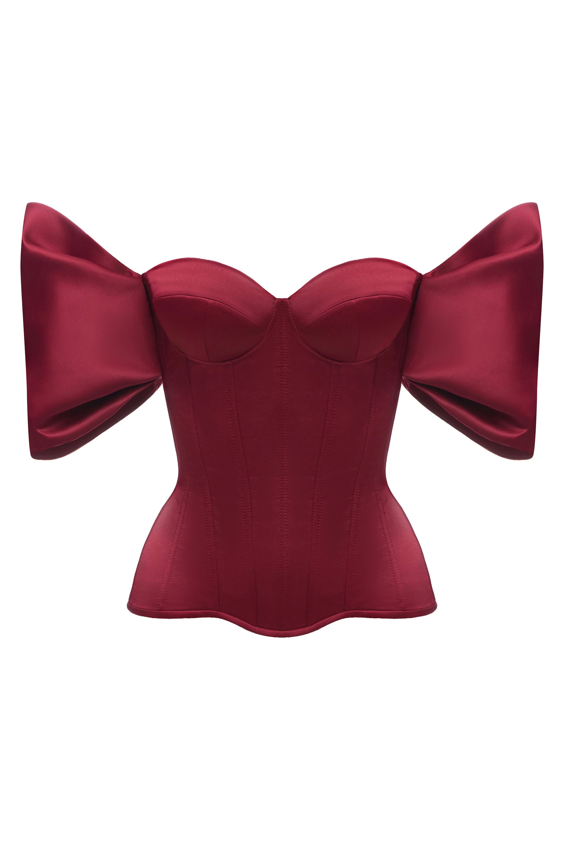 Desire drop. Burgundy satin corset with detachable sleeves