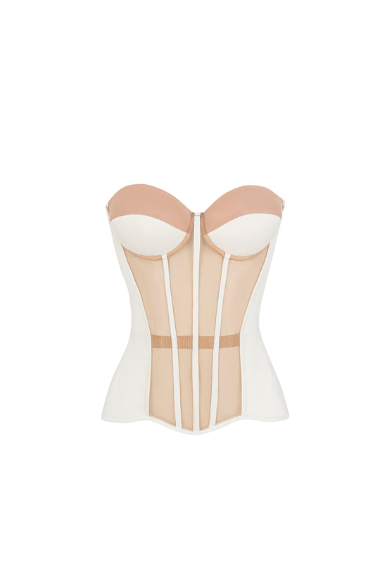 Off white satin corset with transparent front