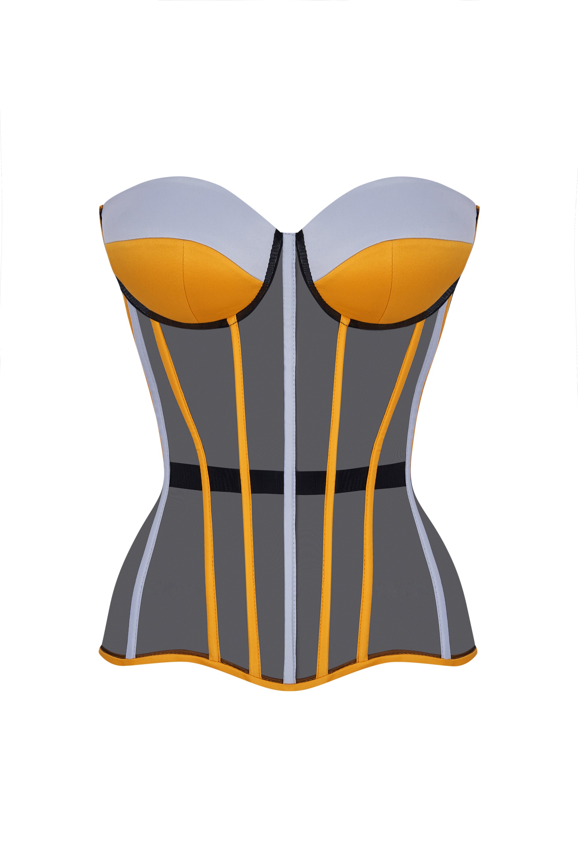 Black corset with yellow-blue reliefs