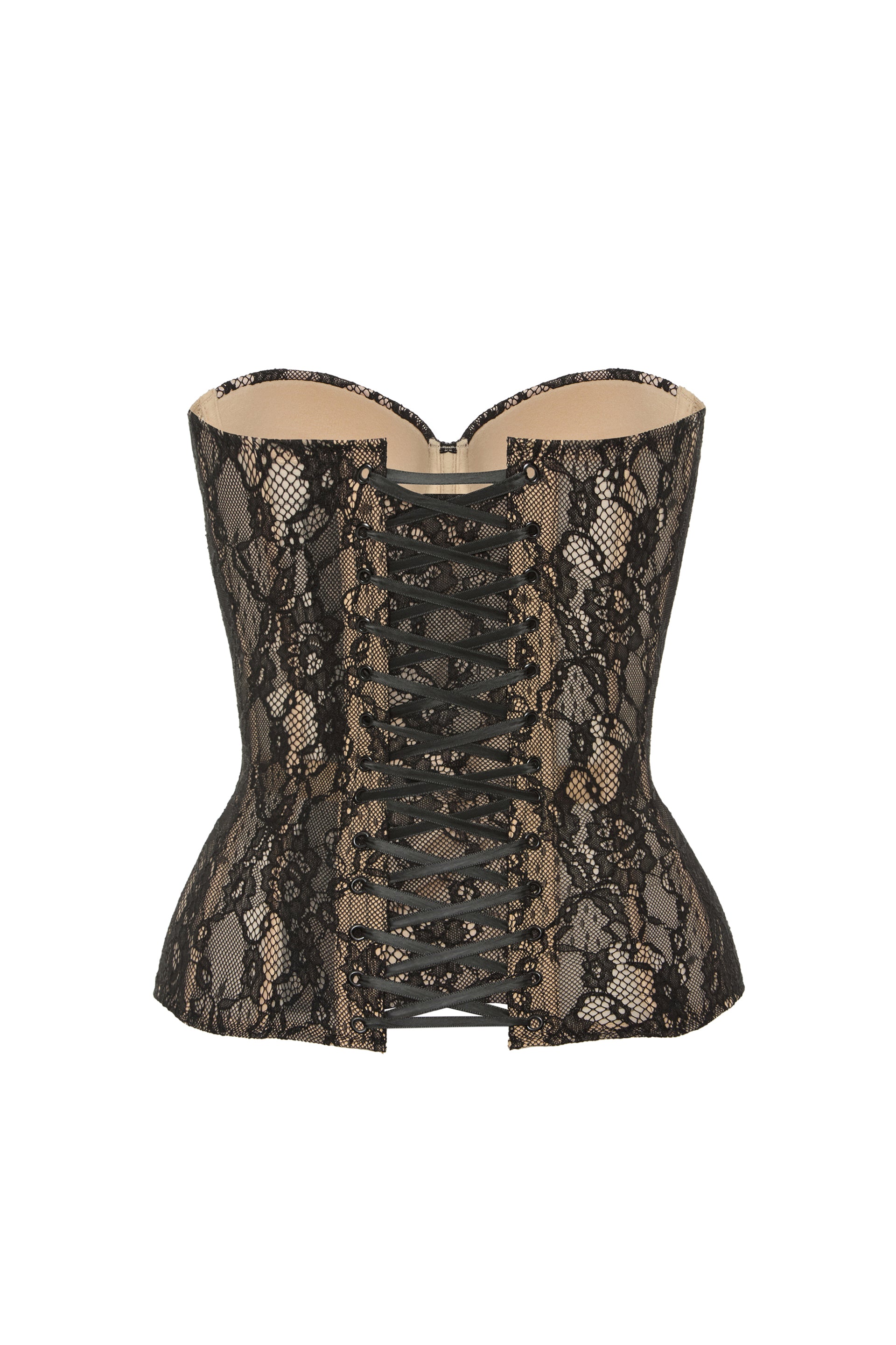 Desire drop. Lace black corset on beige base