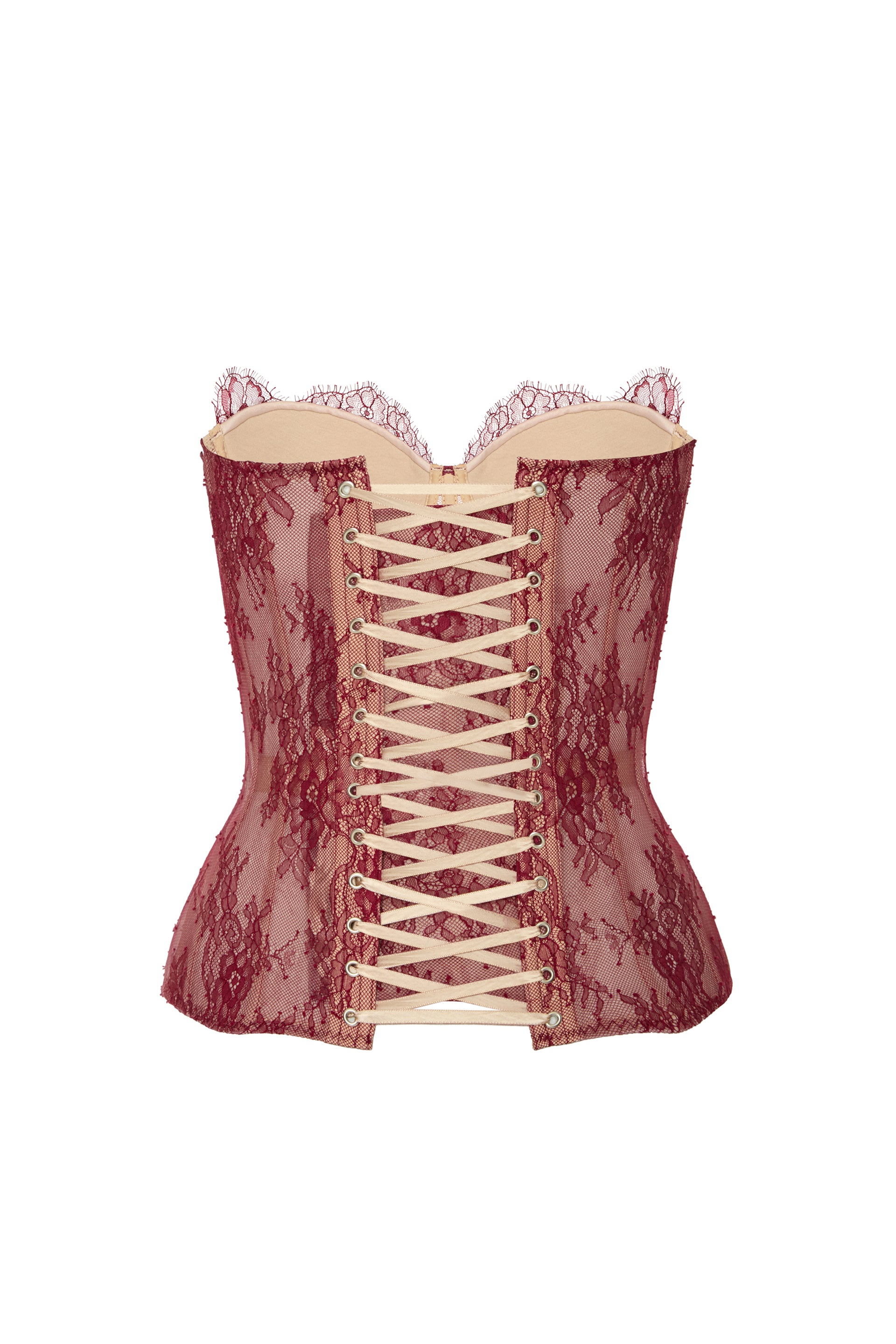 Desire drop. Lace cherry corset on beige base