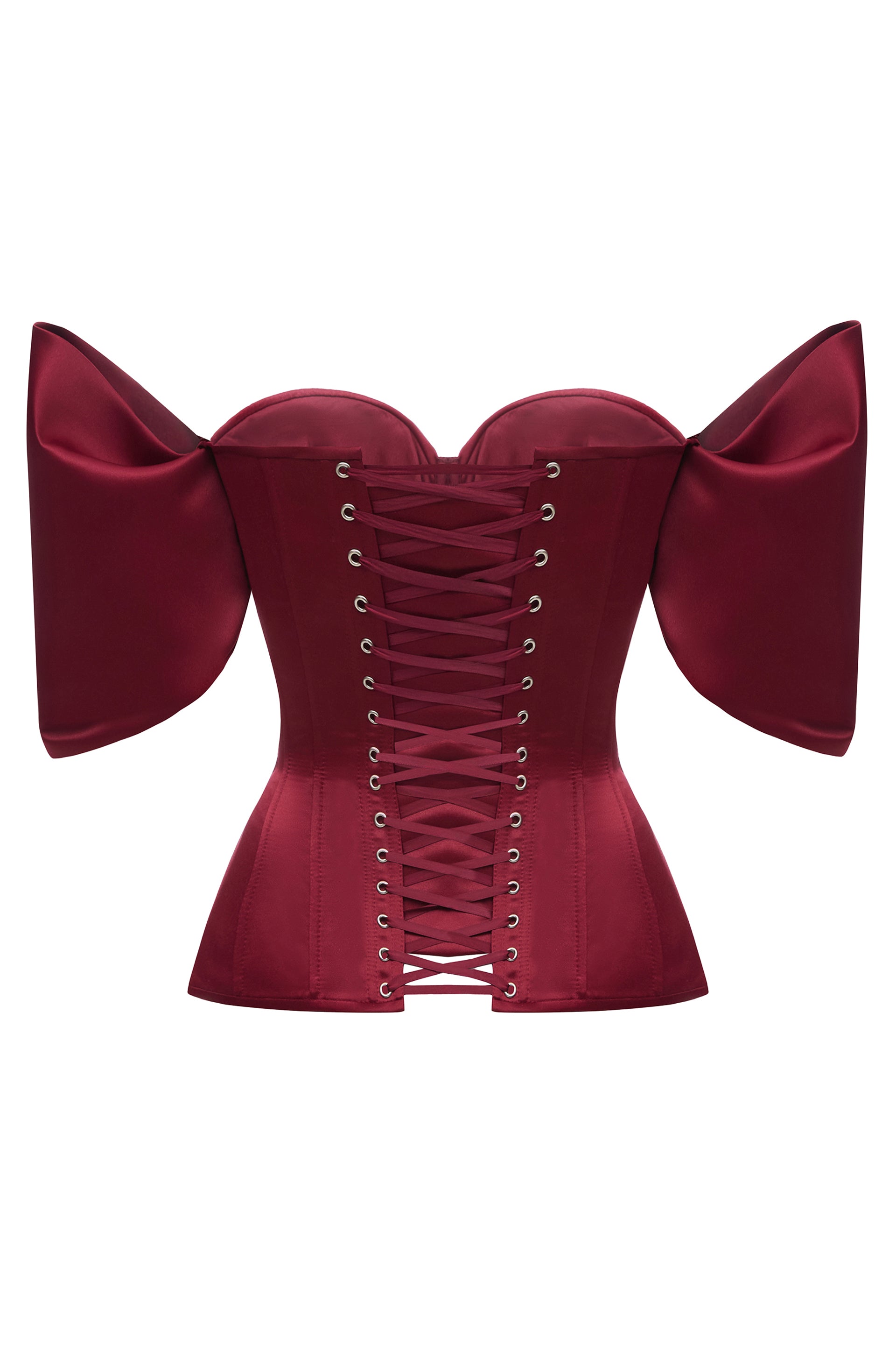 Desire drop. Burgundy satin corset with detachable sleeves