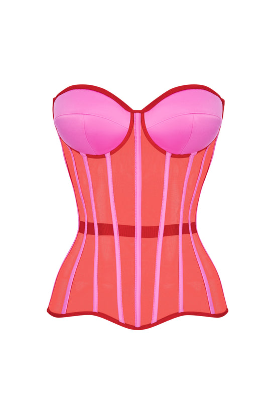 Red corset with pink reliefs