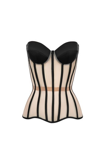 Black corset with reliefs and satin cups