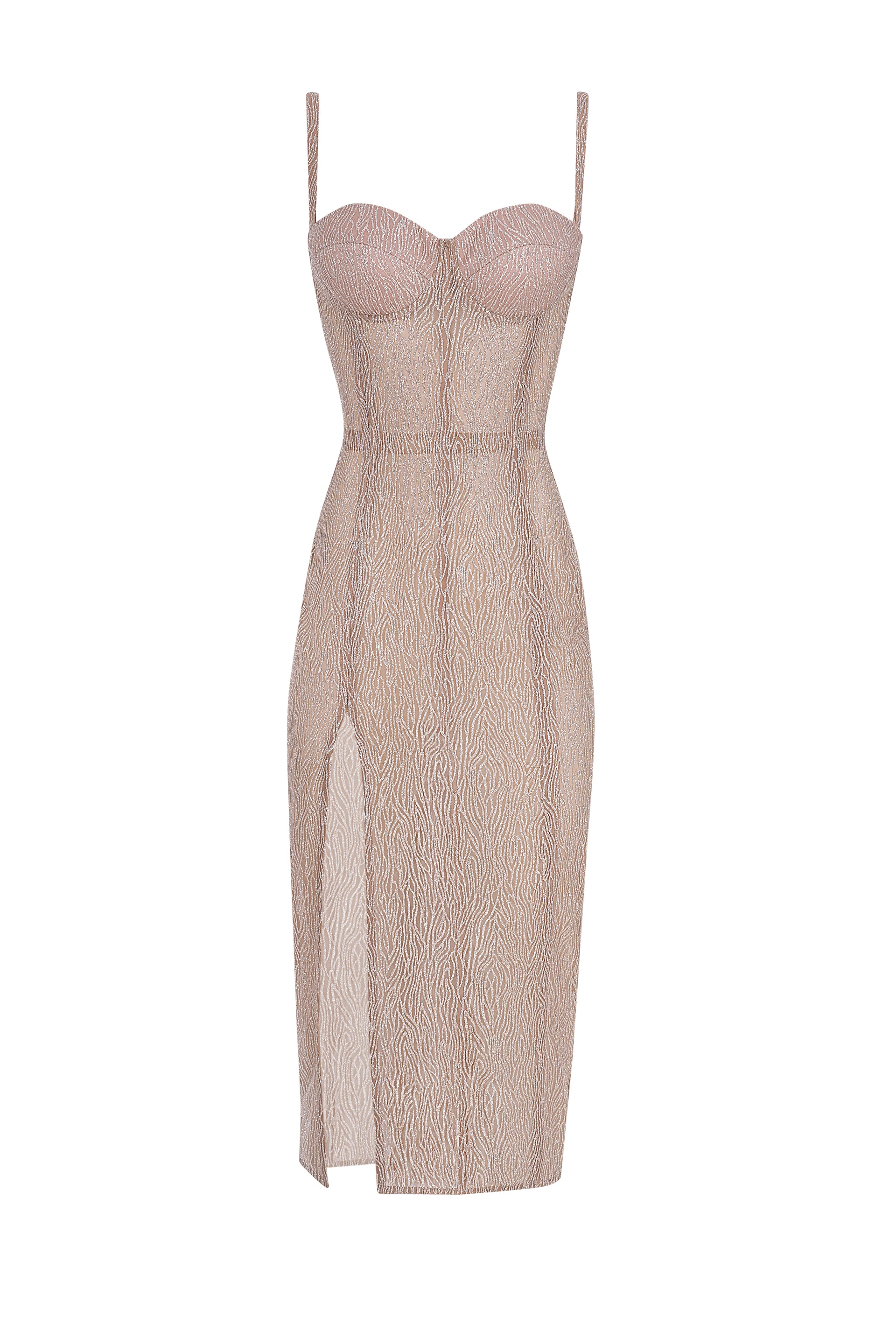 Бежеве глітерне корсетне плаття міді