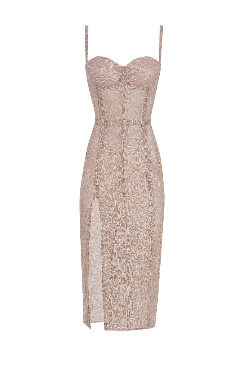 Shiny beige midi corset dress - STATNAIA