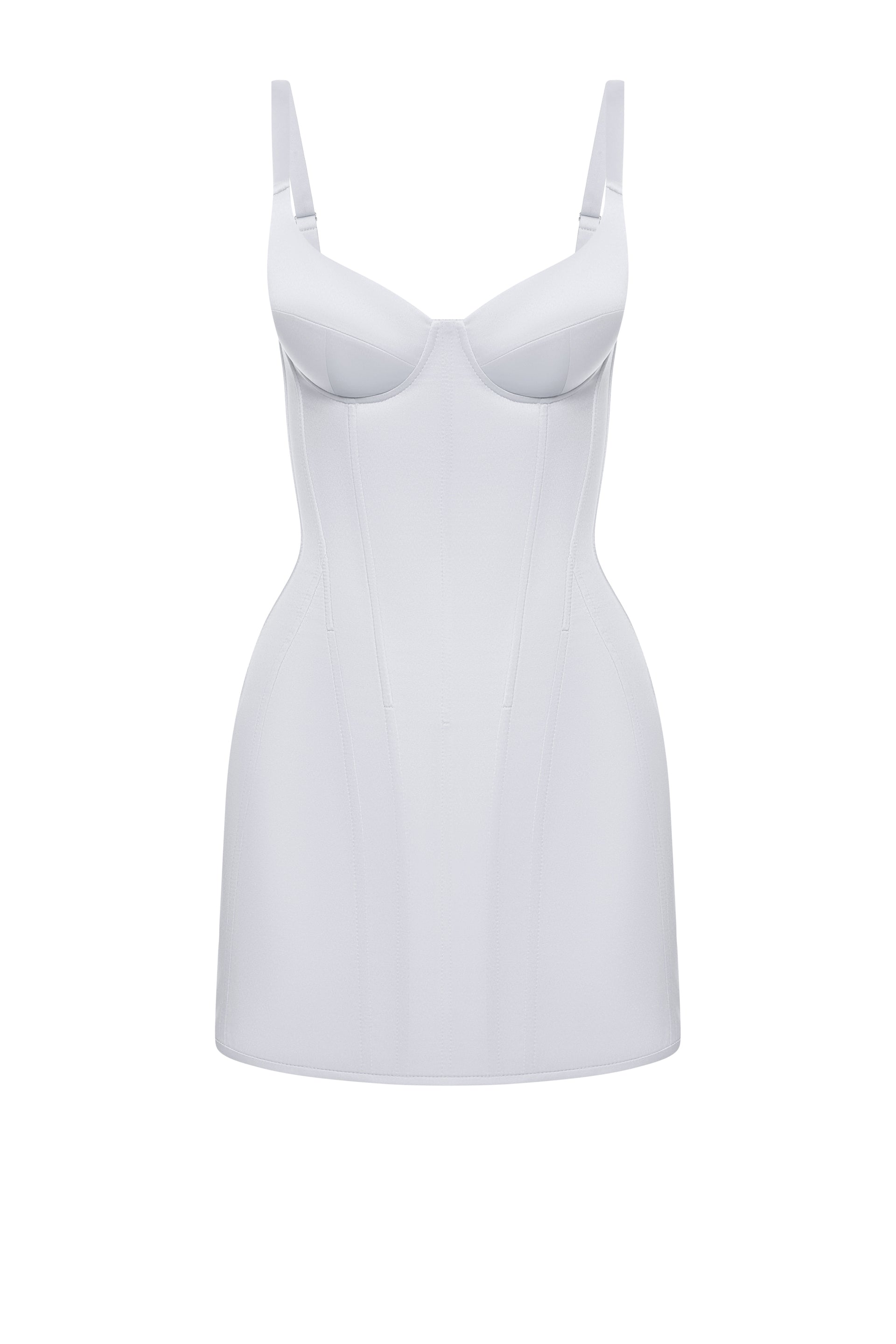 Defiance drop. A light grey dress with fixed straps