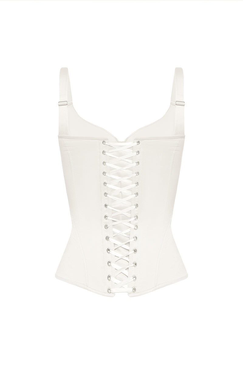Defiance drop. An off-white corset with fixed straps - STATNAIA