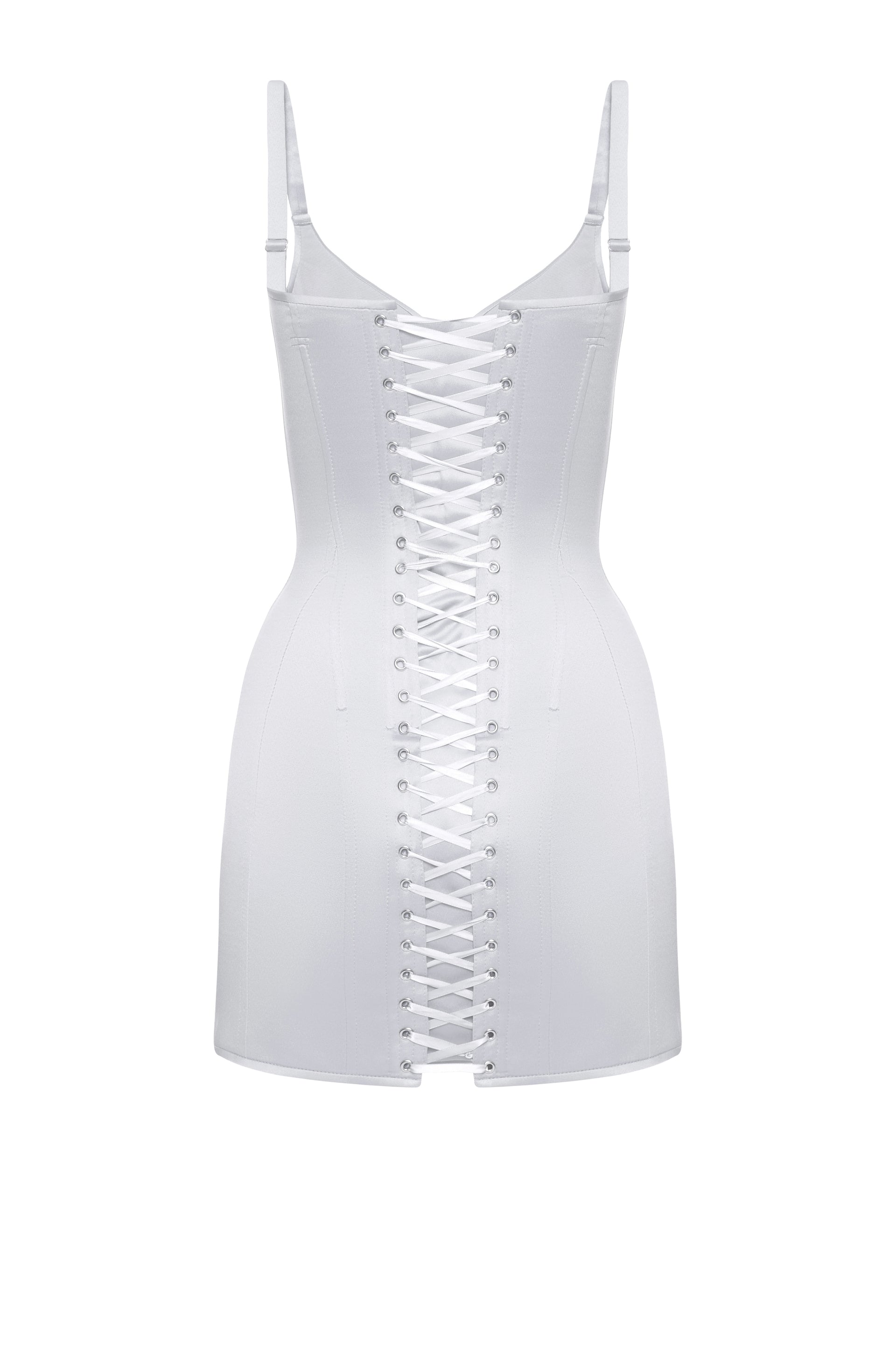 Defiance drop. A light grey dress with fixed straps