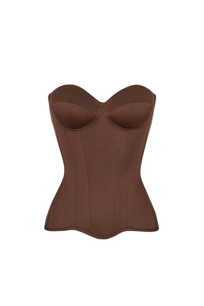 STATNAIA l Brown satin corset with with transparent back and