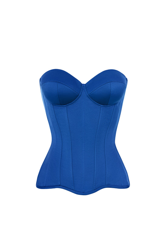 Blue satin corset with cups
