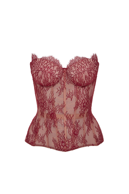 Desire drop. Lace cherry corset on beige base