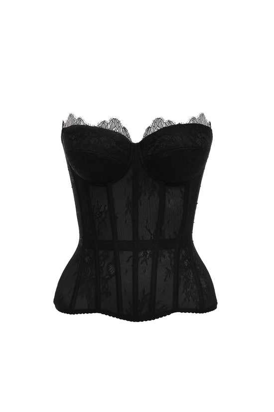 Lace black corset on black base