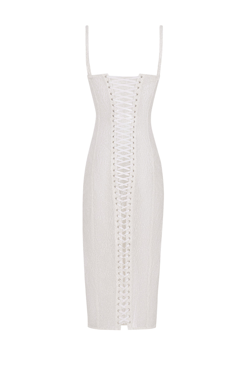 Shiny white midi corset dress - STATNAIA