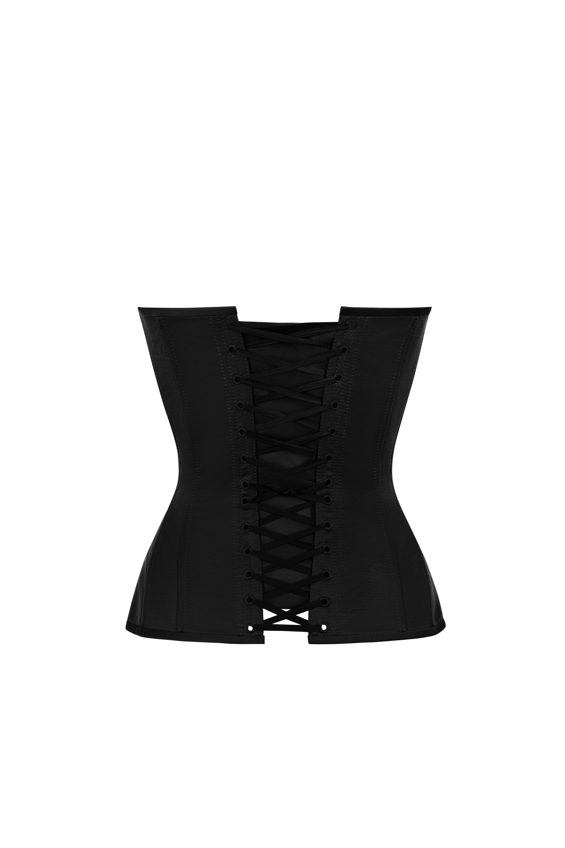 STATNAIA l Black satin corset with with transparent back and detachable  sleeves