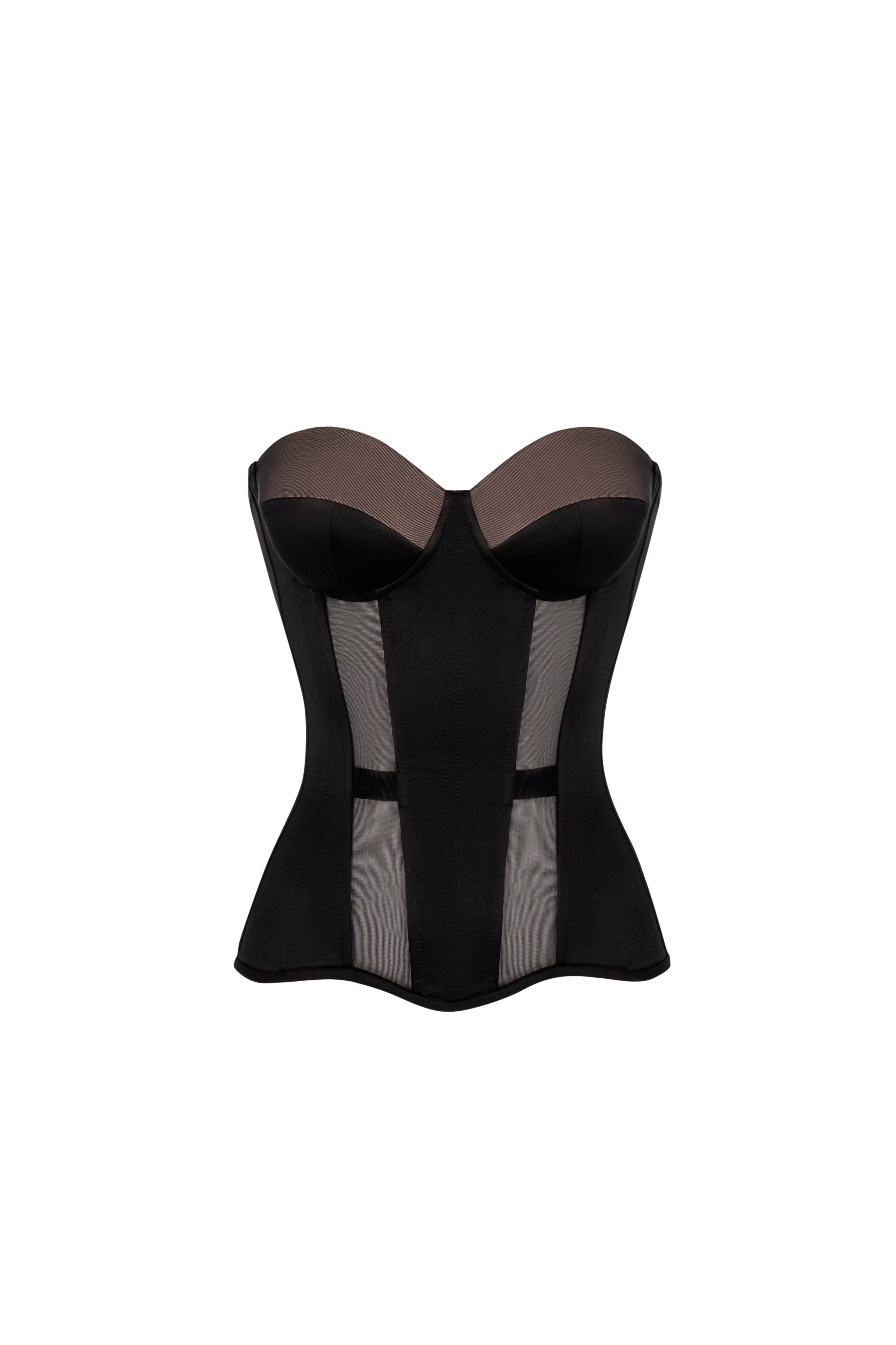 STATNAIA l Black satin corset with with transparent back and detachable  sleeves