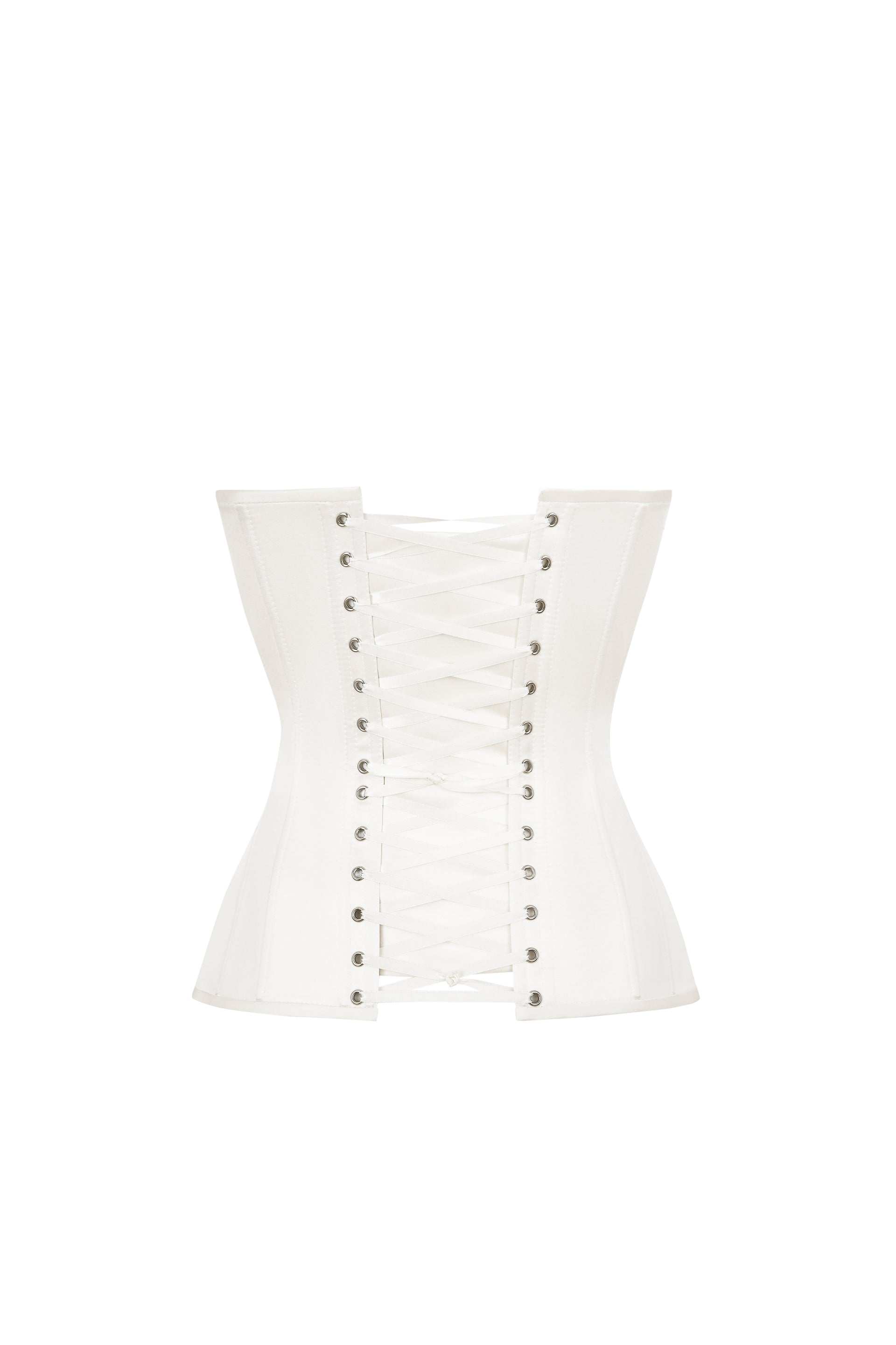 Off white satin corset with transparent reliefs