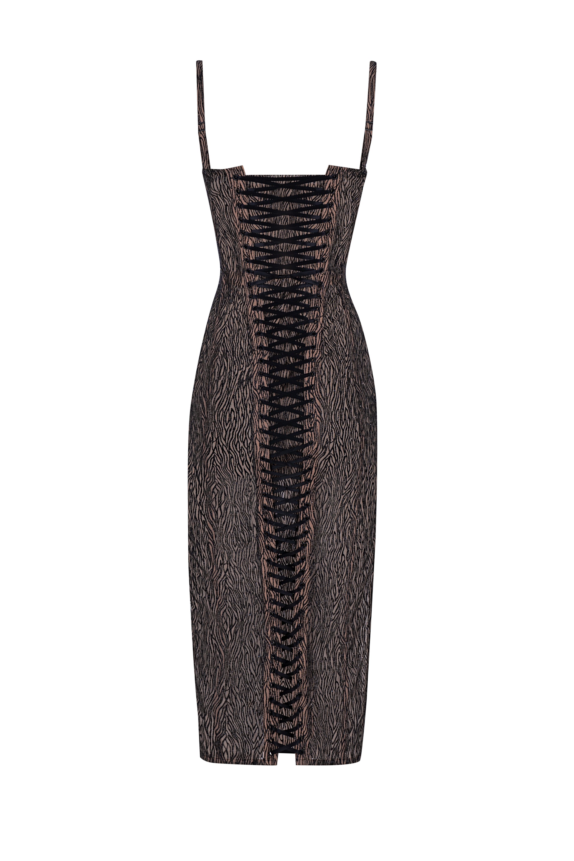 Shiny black midi corset dress