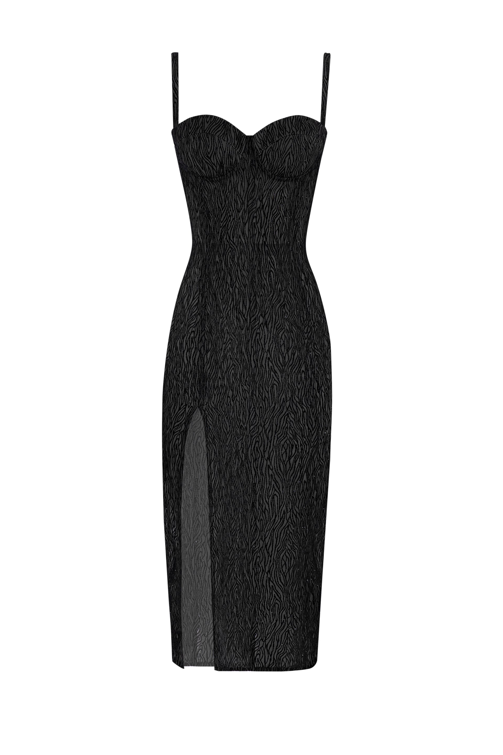 Shiny total black midi corset dress - STATNAIA Shiny total black midi corset dress - STATNAIA