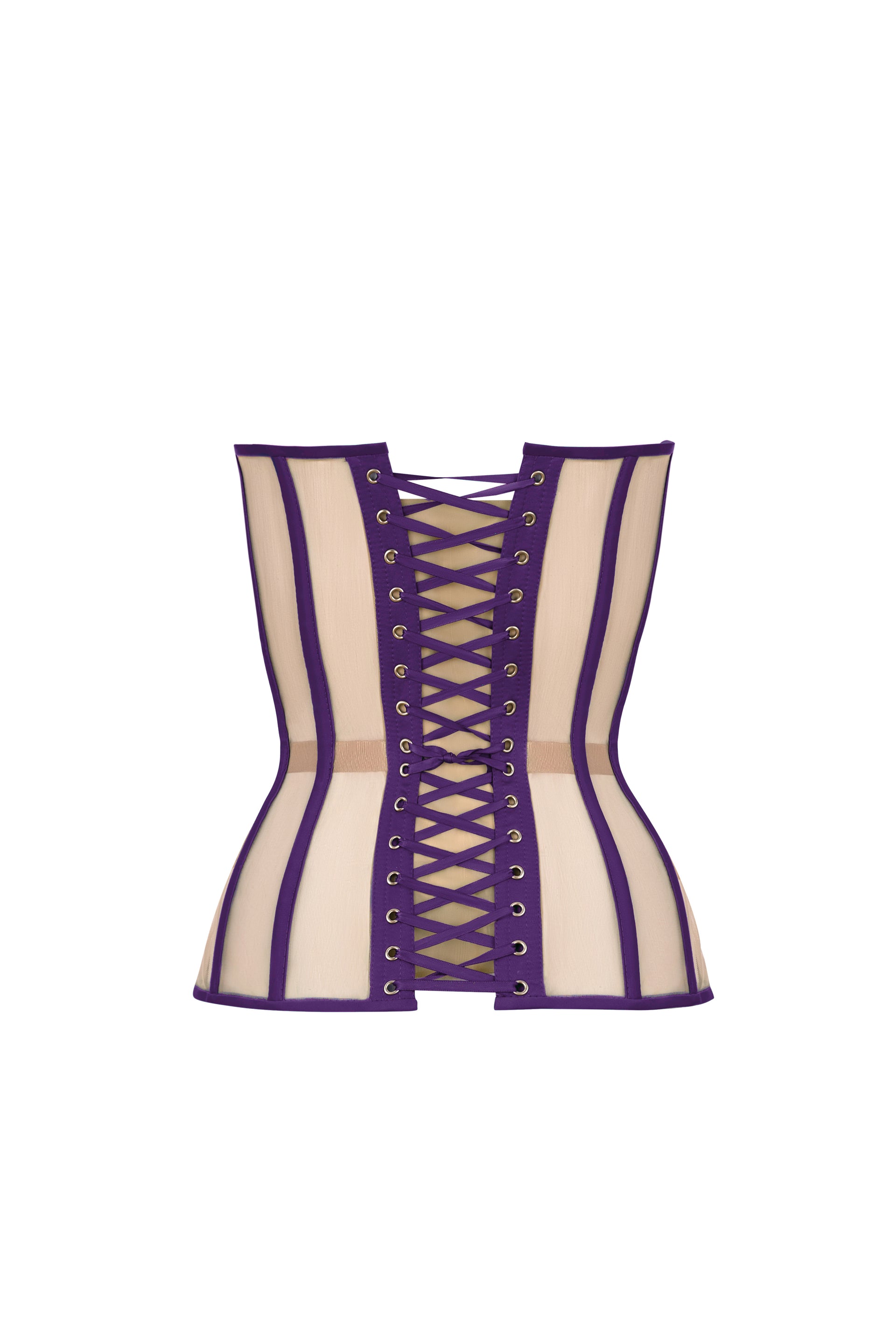 Purple satin corset with transparent back