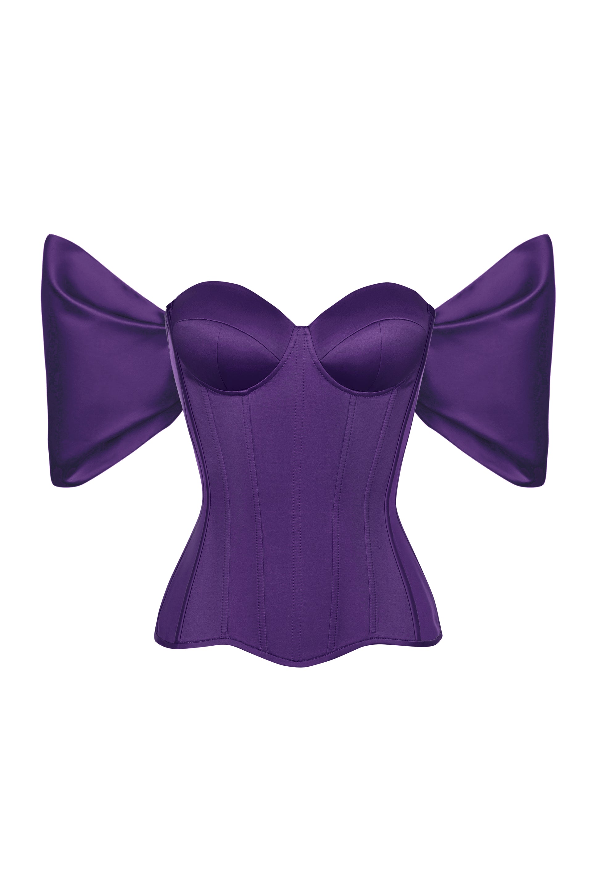 Purple satin corset with detachable sleeves