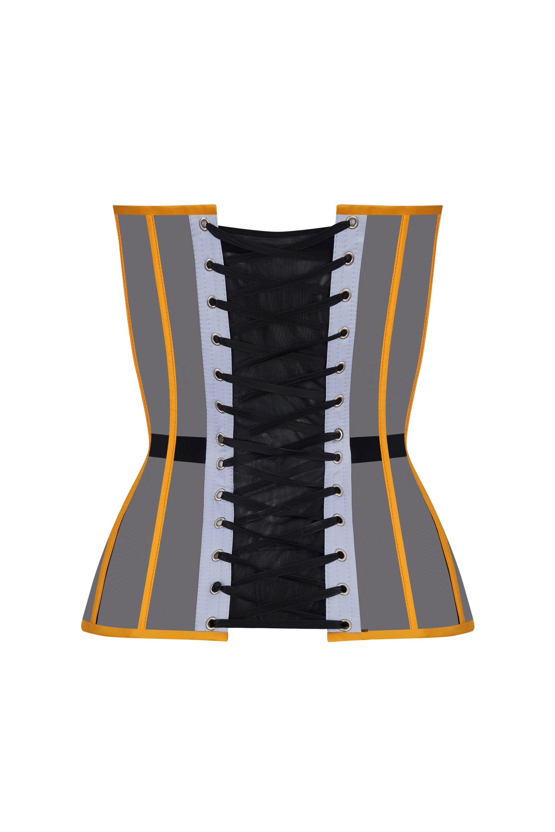 Black corset with yellow-blue reliefs
