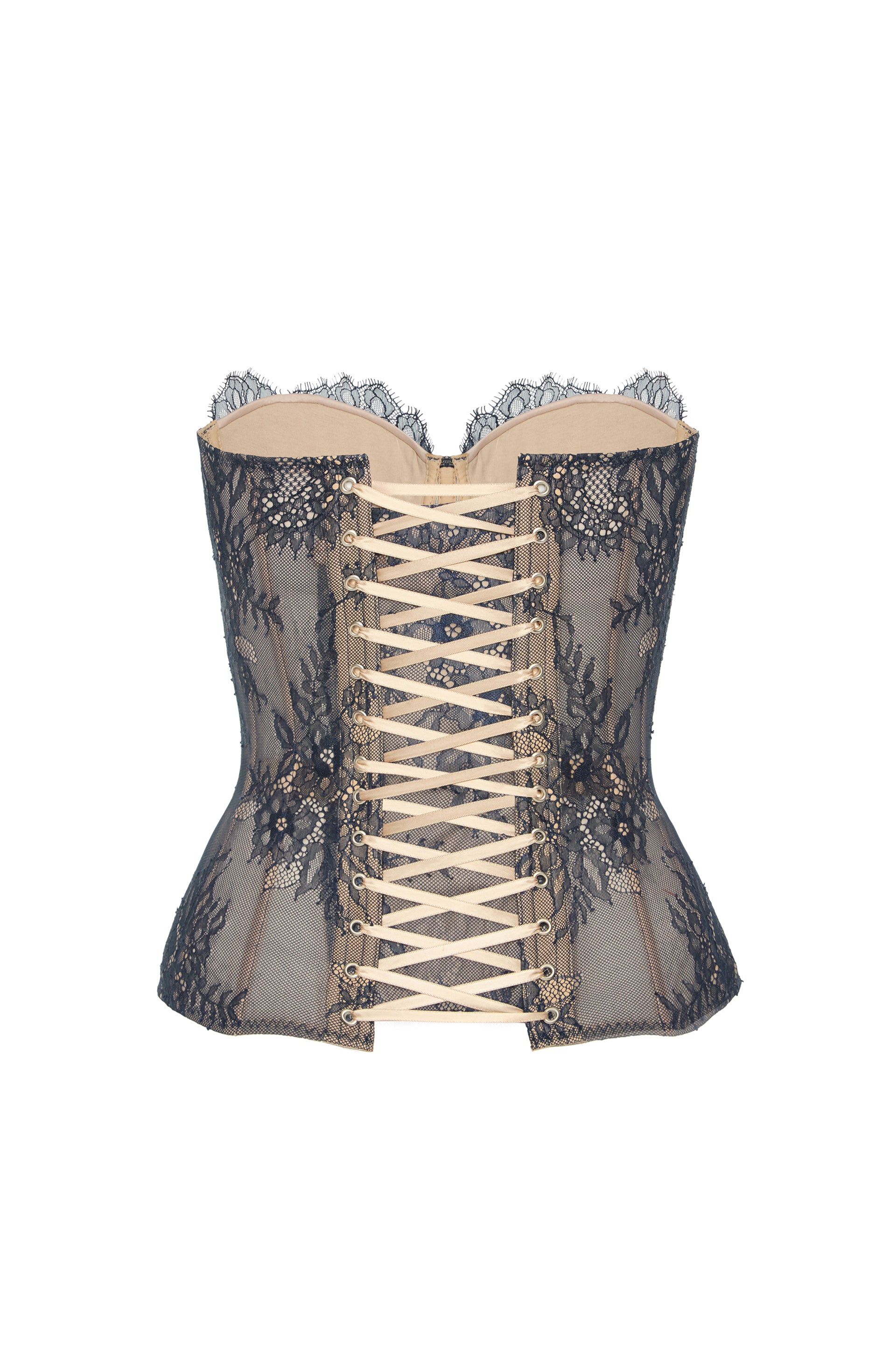 Desire drop. Lace blue corset on beige base