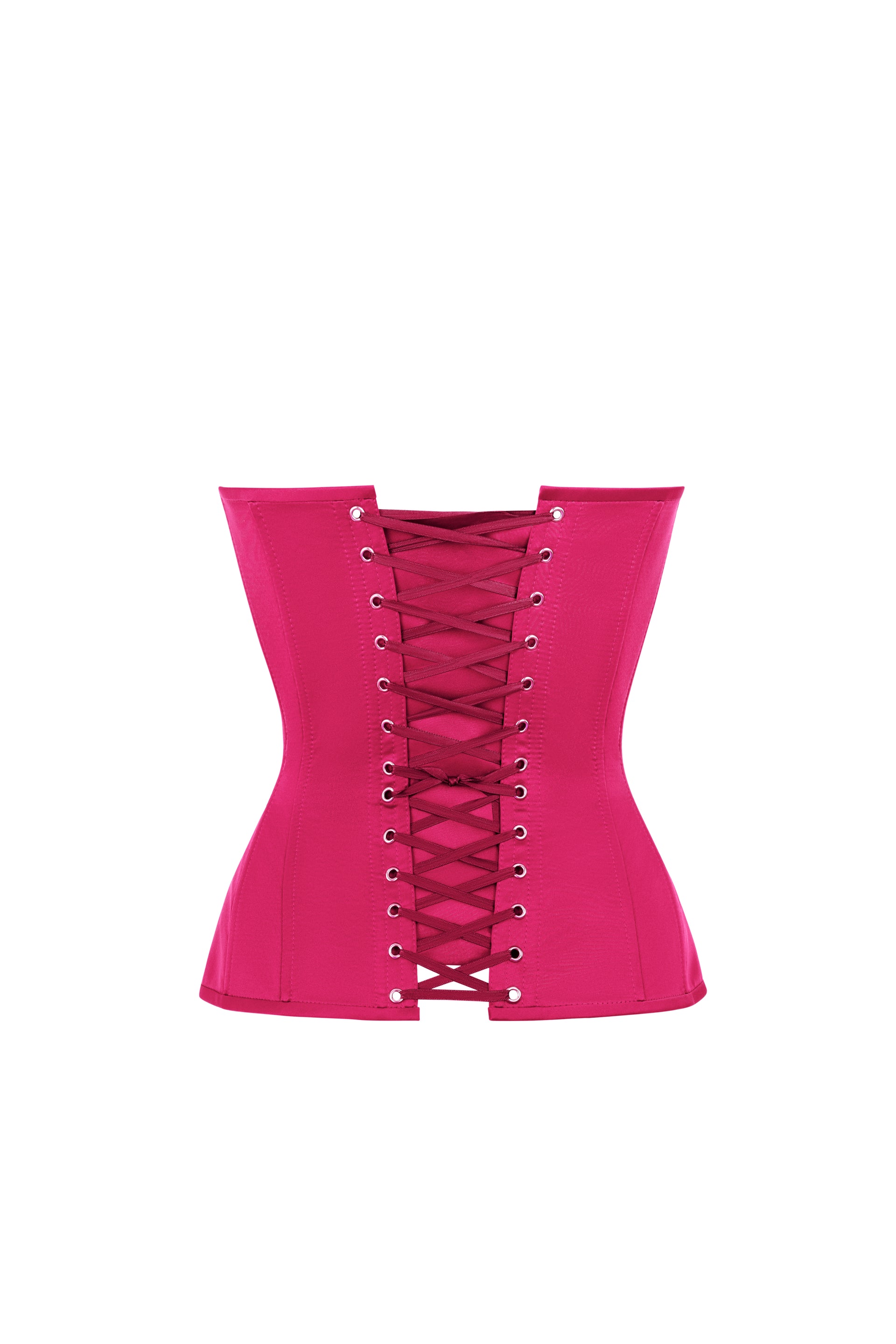 Shocking pink satin corset with cups