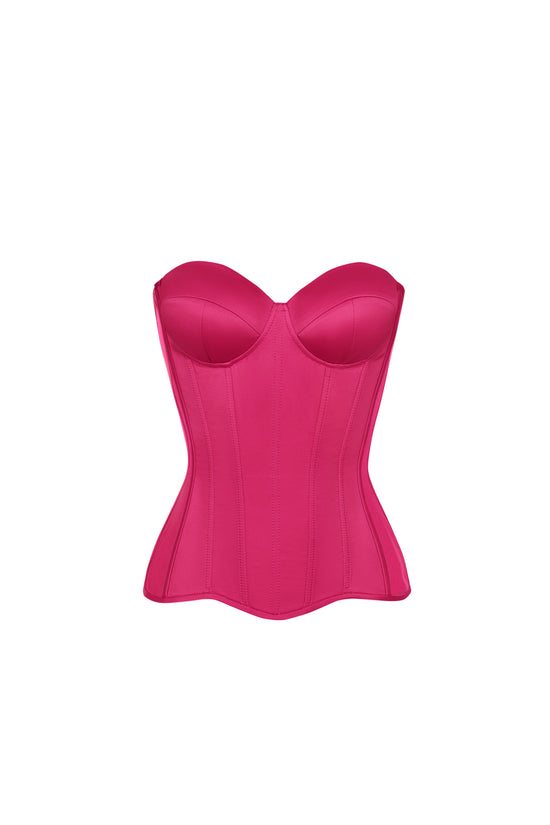 Shocking pink satin corset with cups