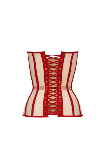 Red corset with reliefs and satin cups