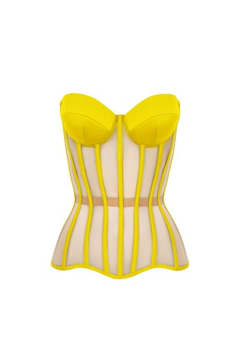 Yellow corset with reliefs and satin cups