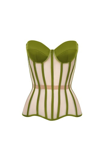 Olive corset with reliefs and satin cups