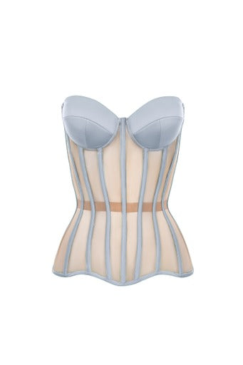 Light blue corset with reliefs and satin cups