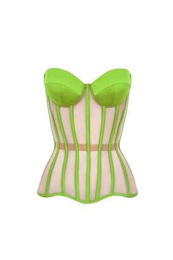 Light green corset with reliefs and satin cups - STATNAIA Light green corset with reliefs and satin cups - STATNAIA