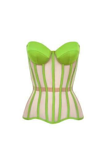Light green corset with reliefs and satin cups