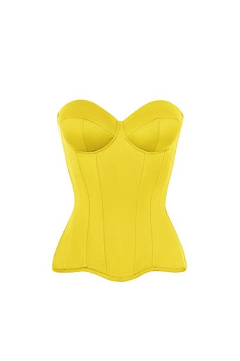 Yellow satin corset with cups
