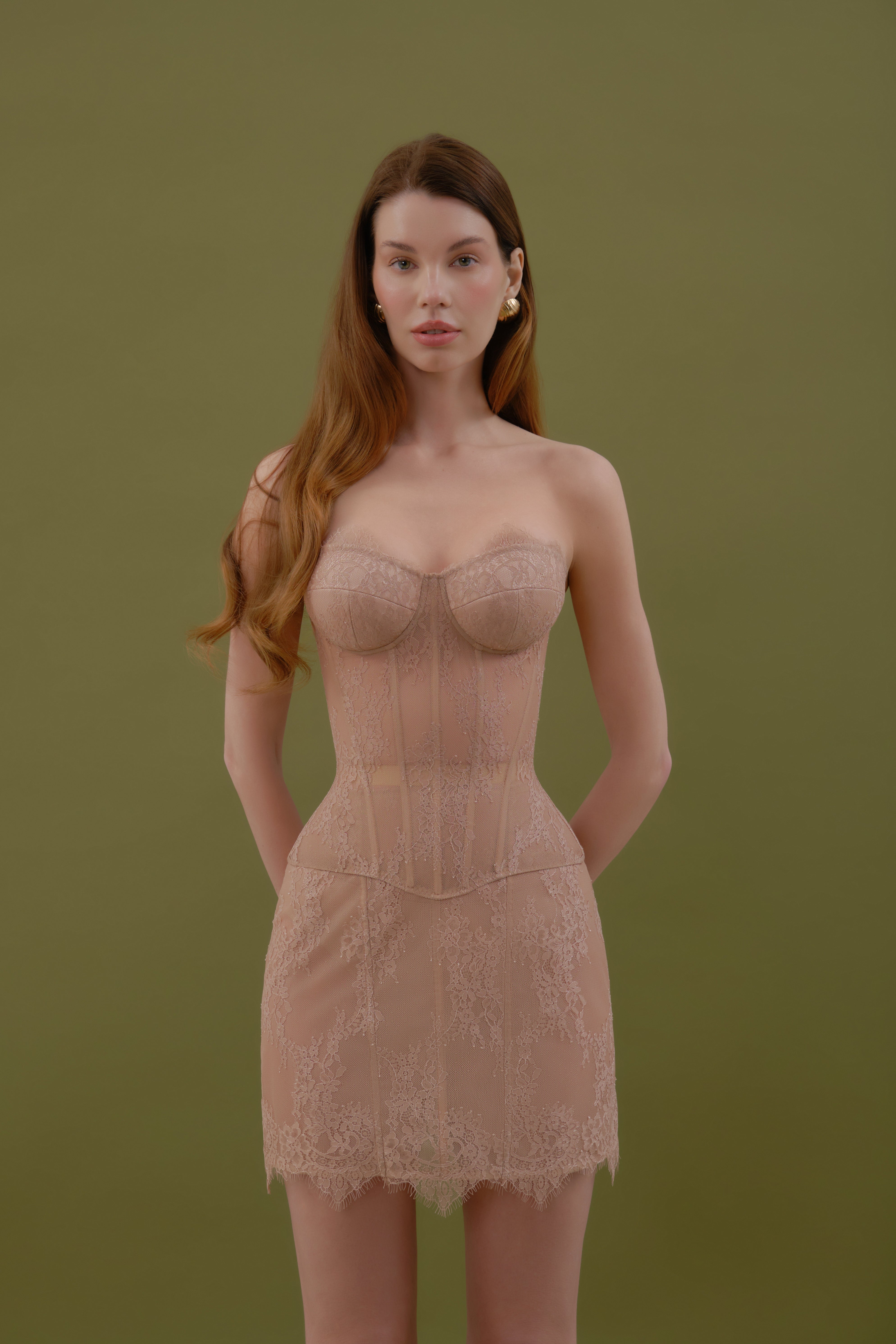 Bittersweet drop. Dotted lace beige corset - STATNAIA