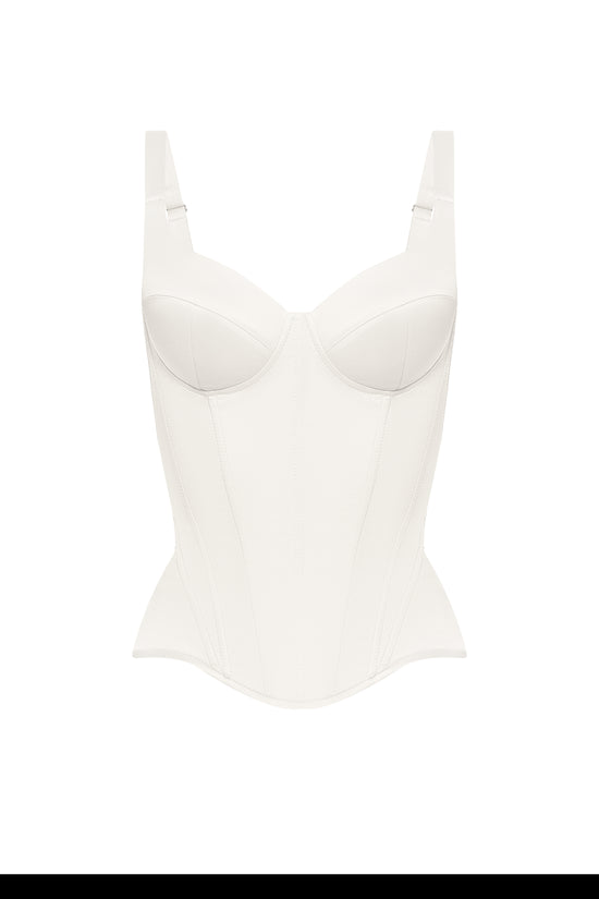 Defiance drop. An off-white corset with fixed straps