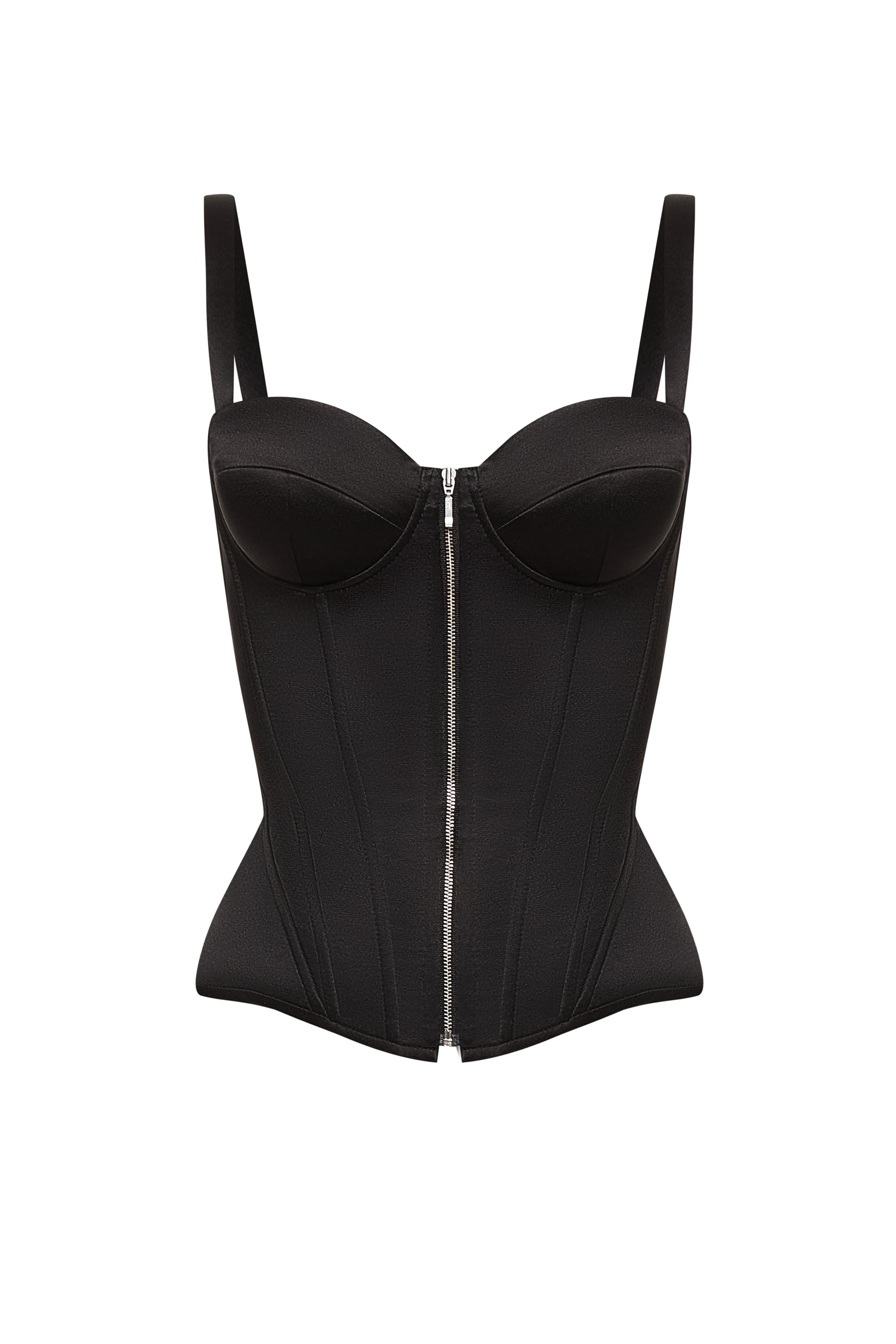 Defiance drop. A black corset with removable straps and a zipper