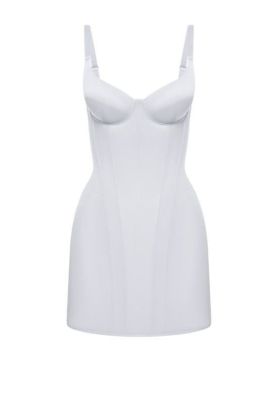 Defiance drop. A light grey dress with fixed straps