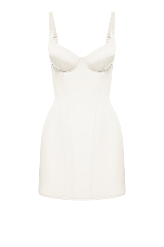 Defiance drop. An off-white dress with fixed straps