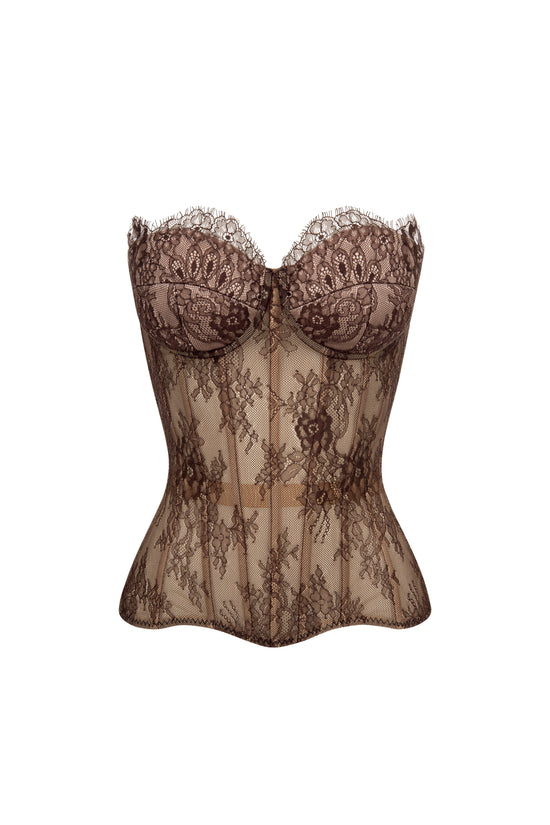 Reverie drop. Brown lace corset