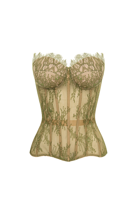 Reverie drop. Pistachio lace corset