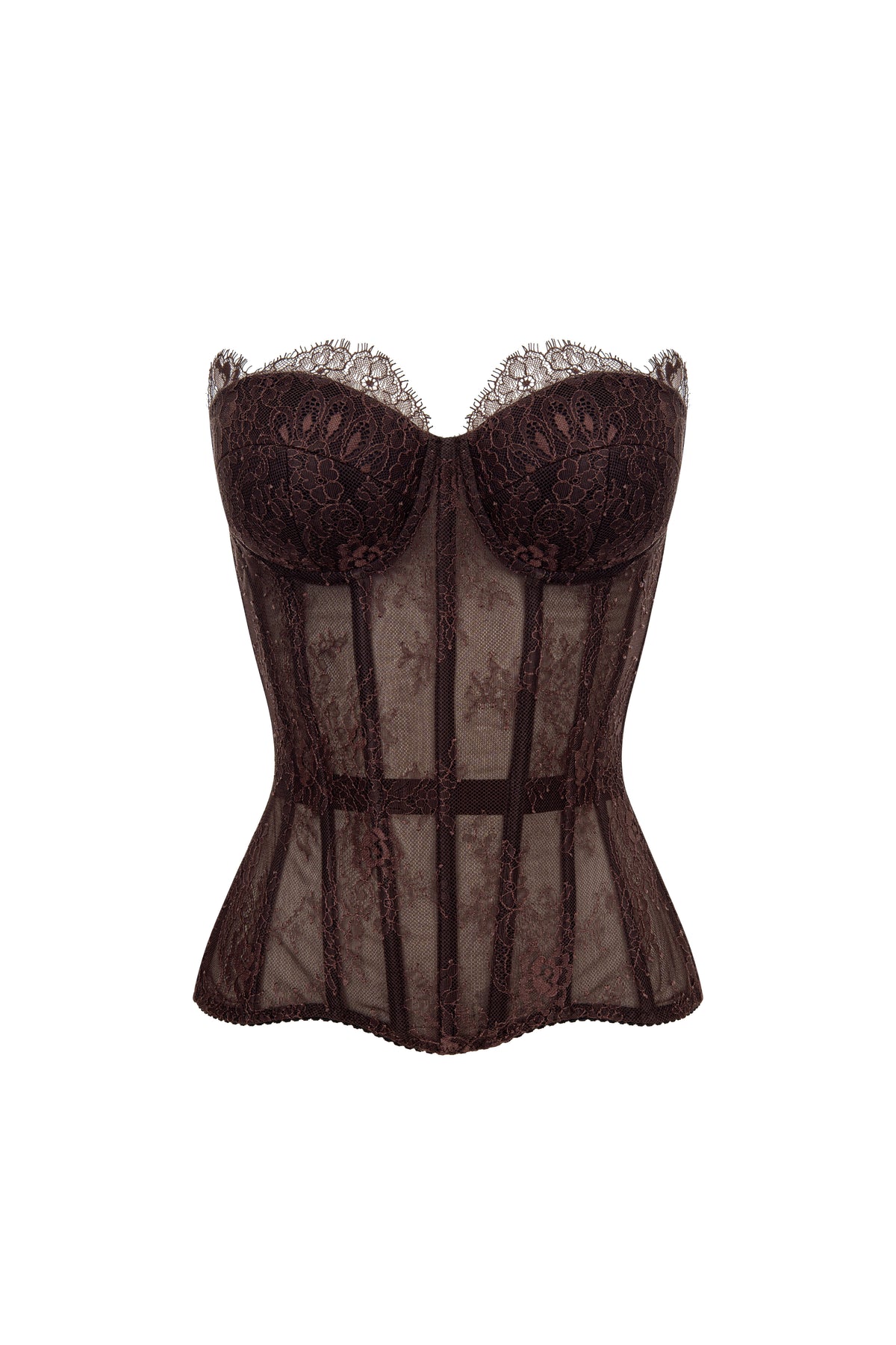Reverie drop. Brown lace corset with a brown base