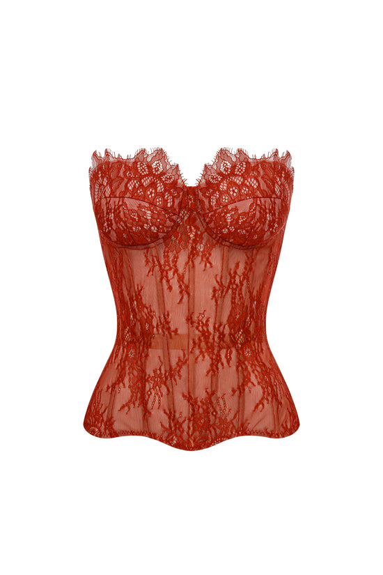 Reverie drop. Terracotta lace corset