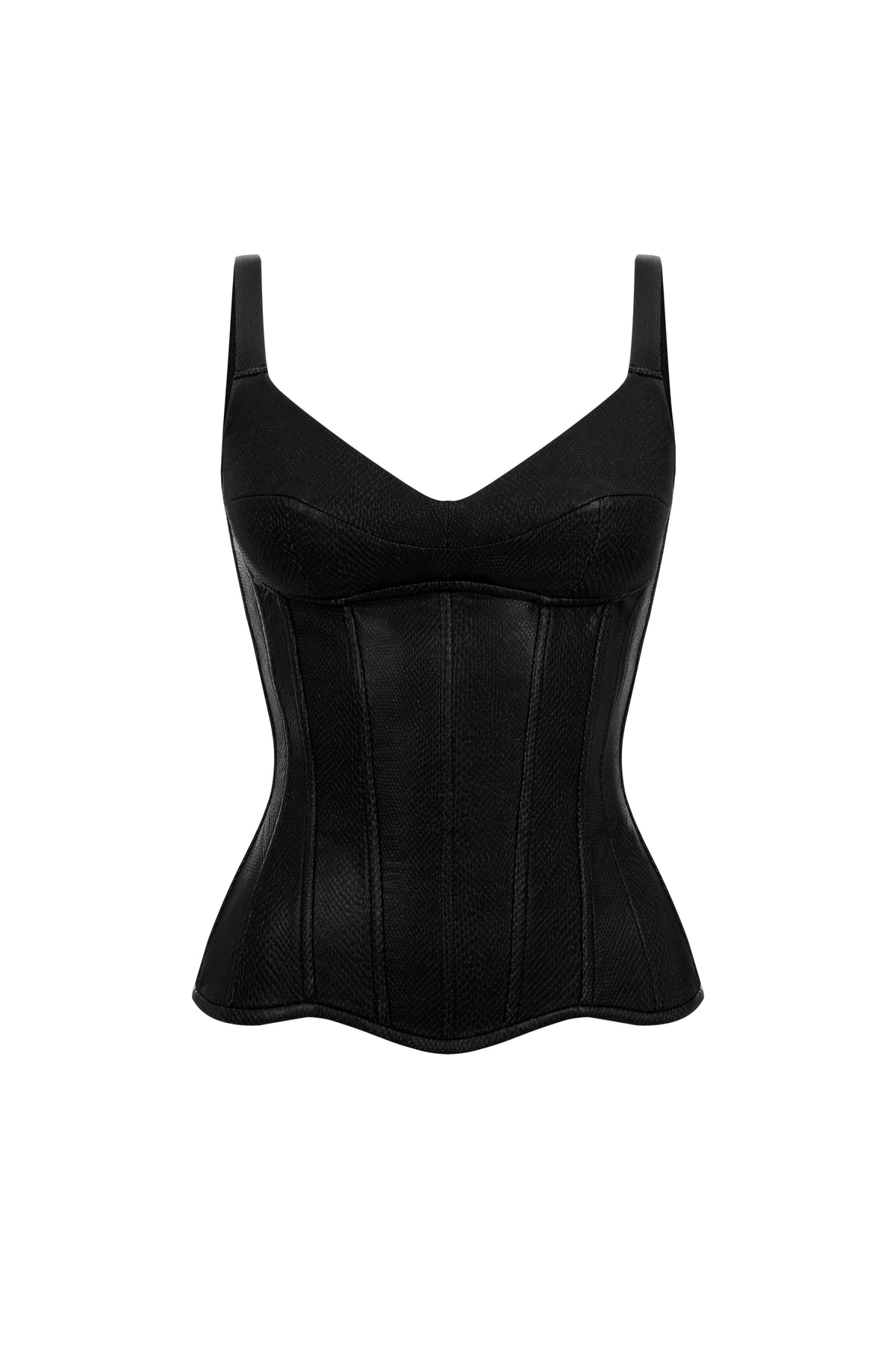 Reverie drop. Siren reptile-effect vegan leather corset