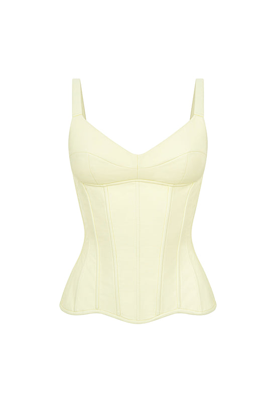 Reverie drop. Siren lemon yellow vegan leather corset