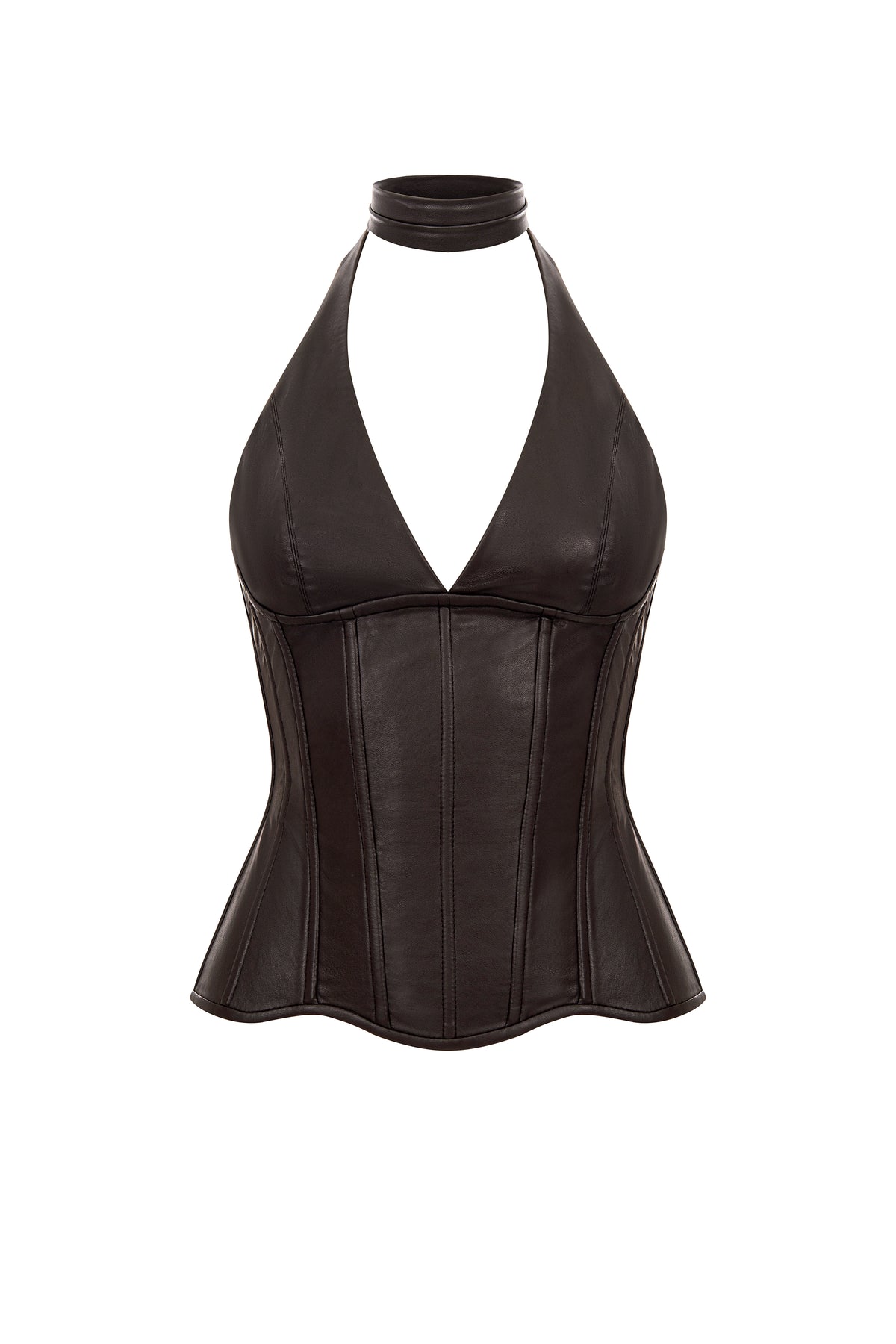 Reverie drop. Cadence brown vegan leather corset